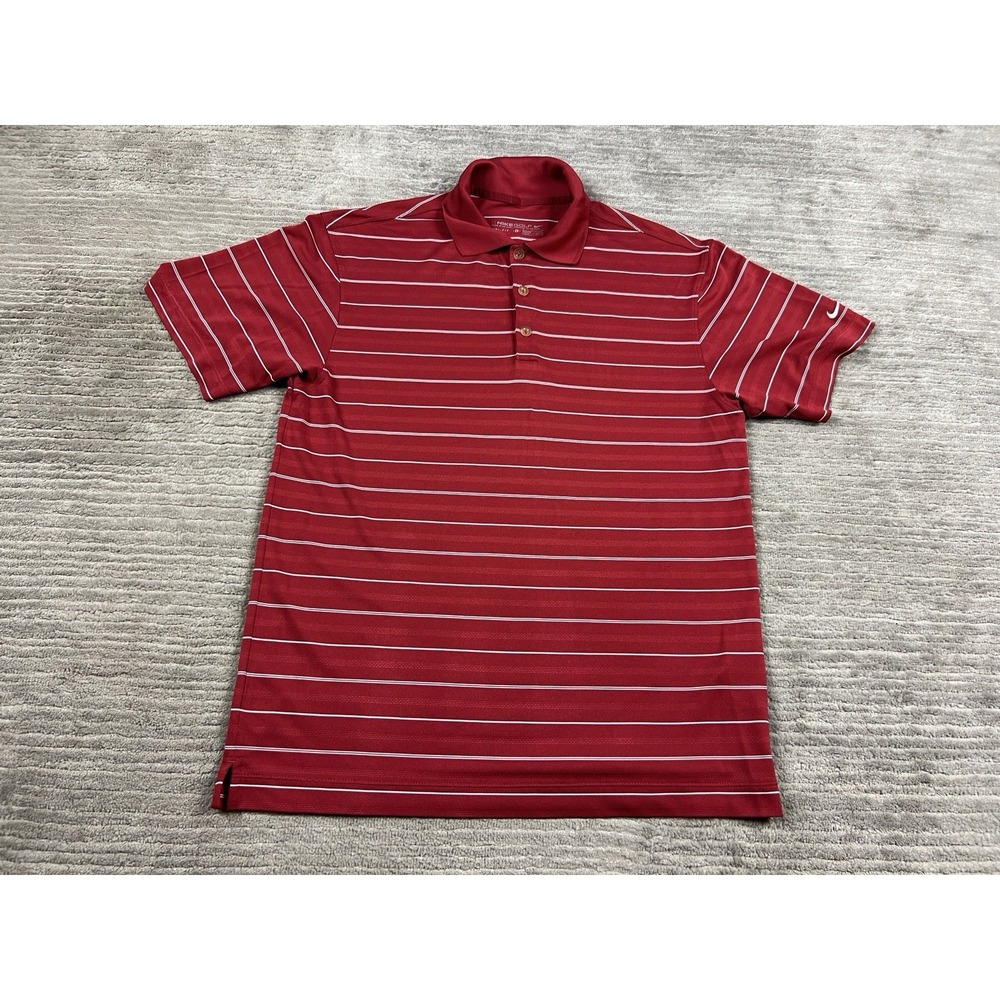 Nike Golf Polo Shirt Mens Small Red Striped Dri-FIT Short Sleeve Performance